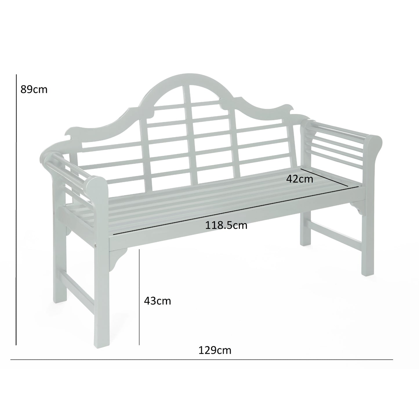 PU Coated Lutyens Style Garden Bench - Light Grey