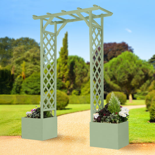 Square Top Wooden Arch & Planters - Sage Green