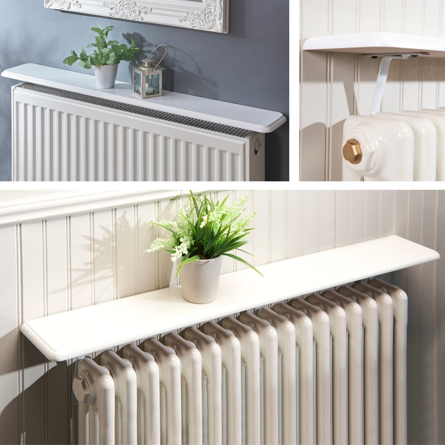 Easy Fit White Satin Radiator Shelf -  60cm length