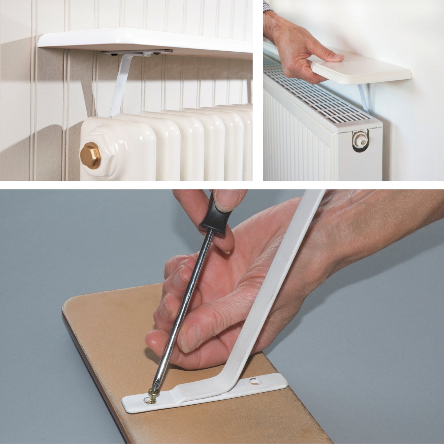 Easy Fit White Satin Radiator Shelf -  60cm length