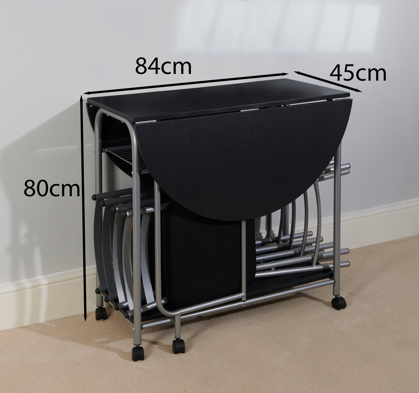 Stowaway Dining Set with Padded Seats - Black/Silver