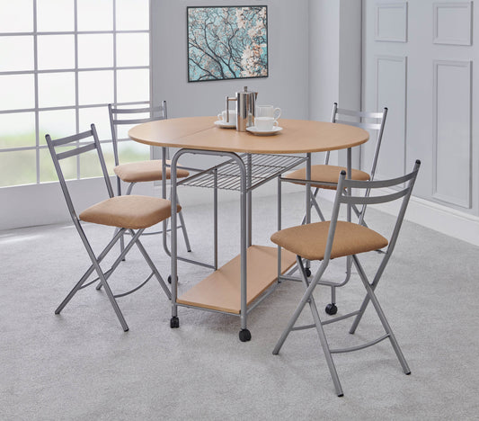 Stowaway Dining Set with Padded Seats - Oak/Silver