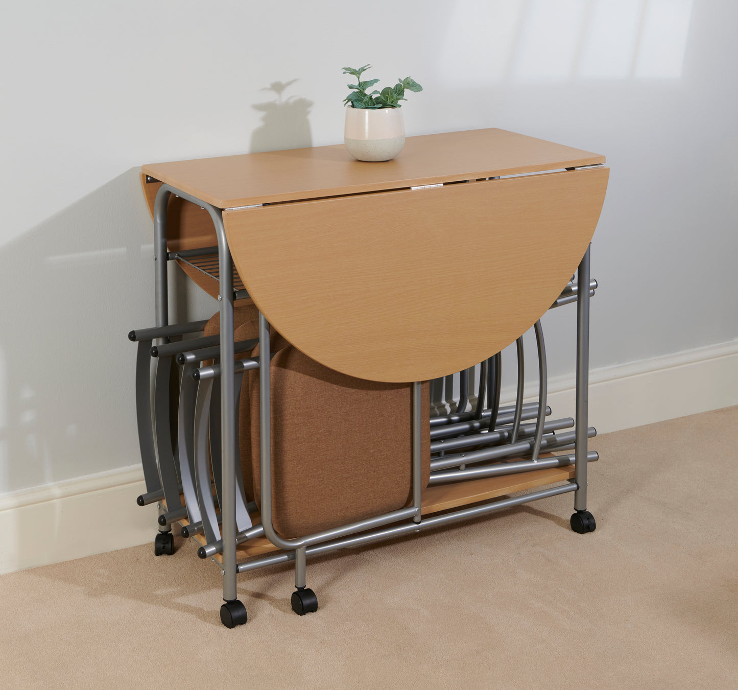 Stowaway Dining Set with Padded Seats - Oak/Silver