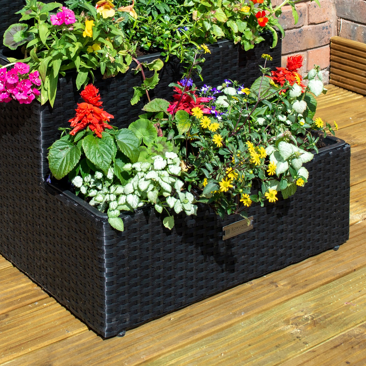 Black  Rattan Weave Tier Planter