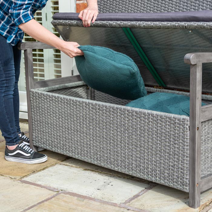 Rowlinson Alderley Rattan Storage Bench - Grey