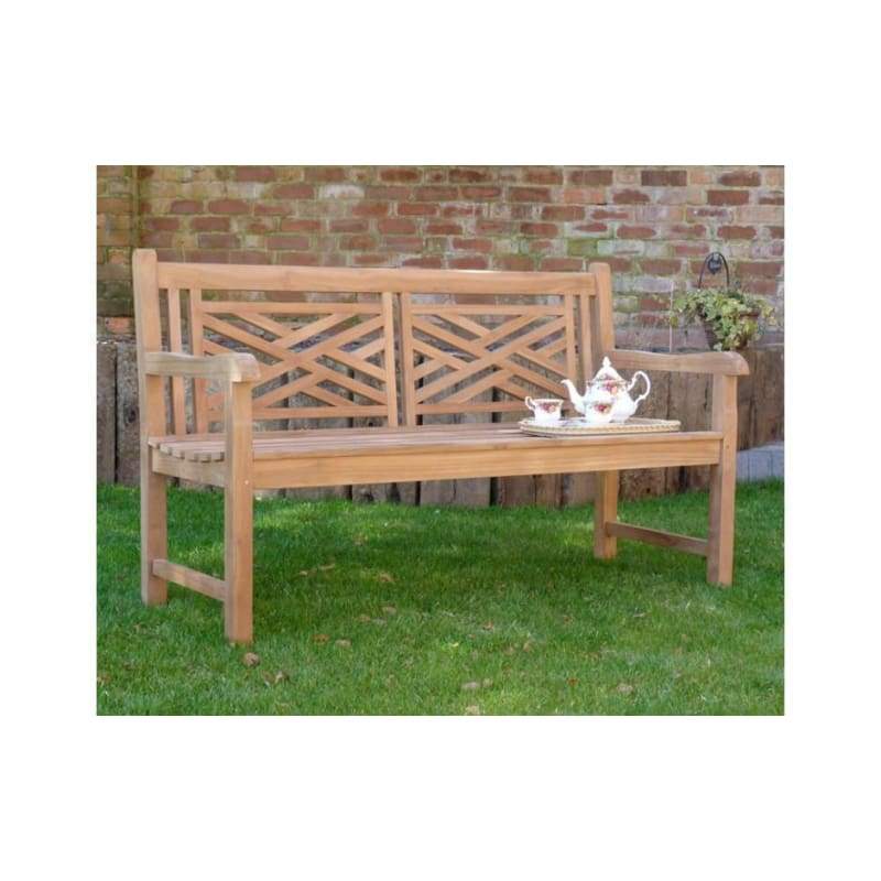 Oxford Cross Weave Back Teak Garden Bench 150Cm - Garden Benches
