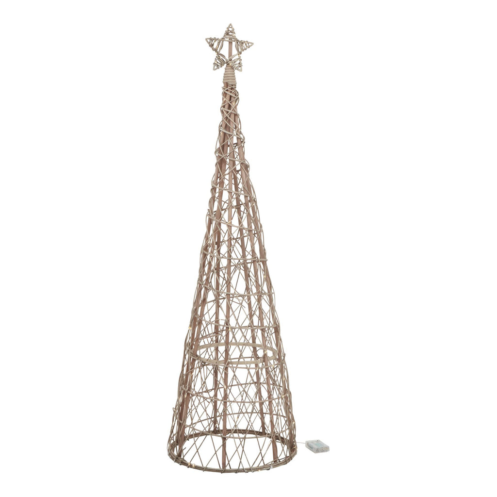 Decorative wicker Christmas tree with star on top on a white background