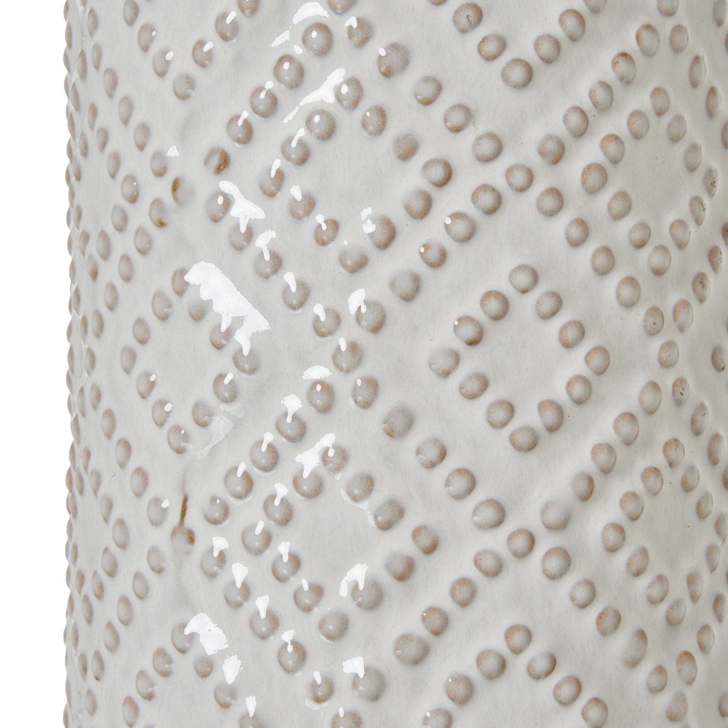White Beaded Ceramic Lamp With Linen Shade