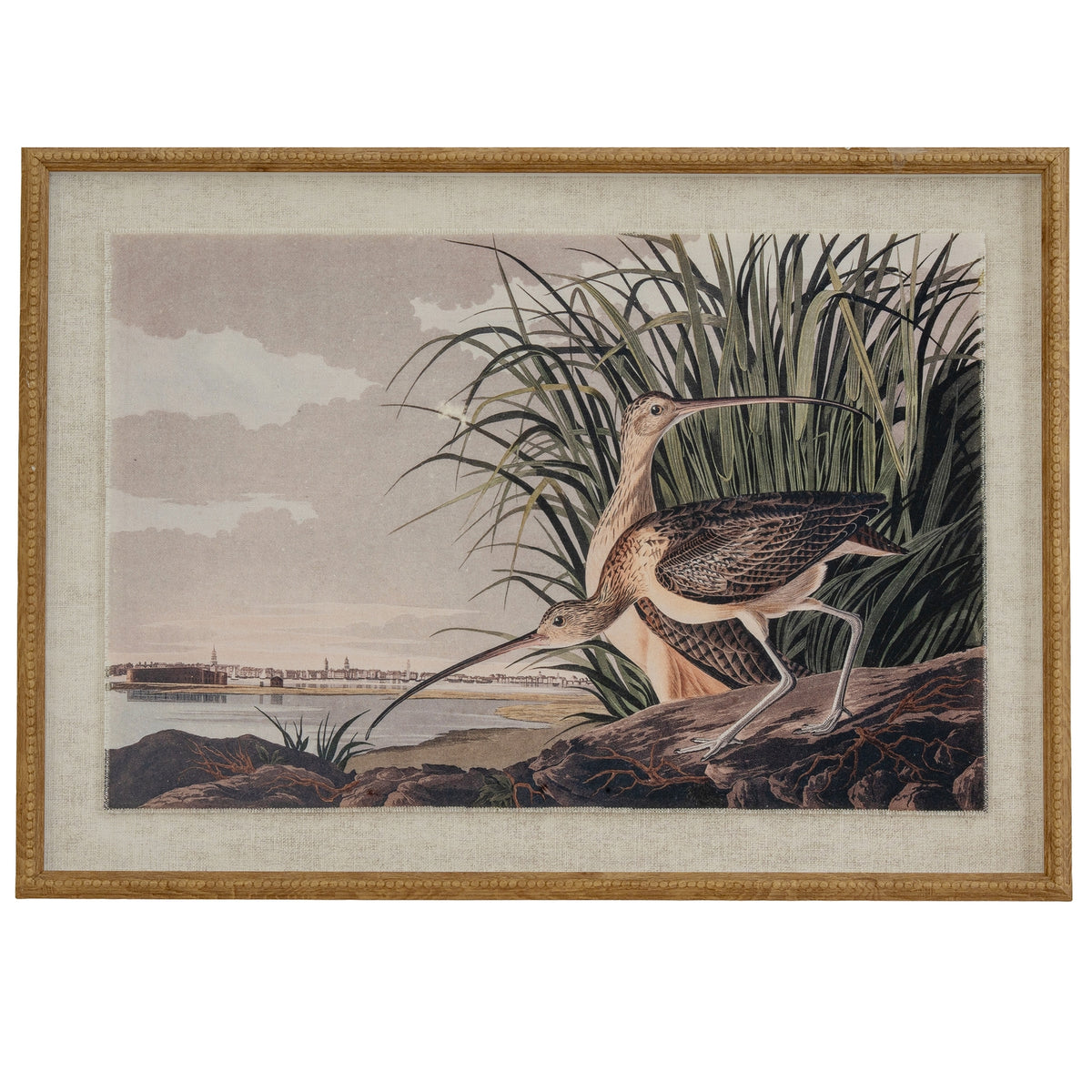 Curlews on linen in beaded frame