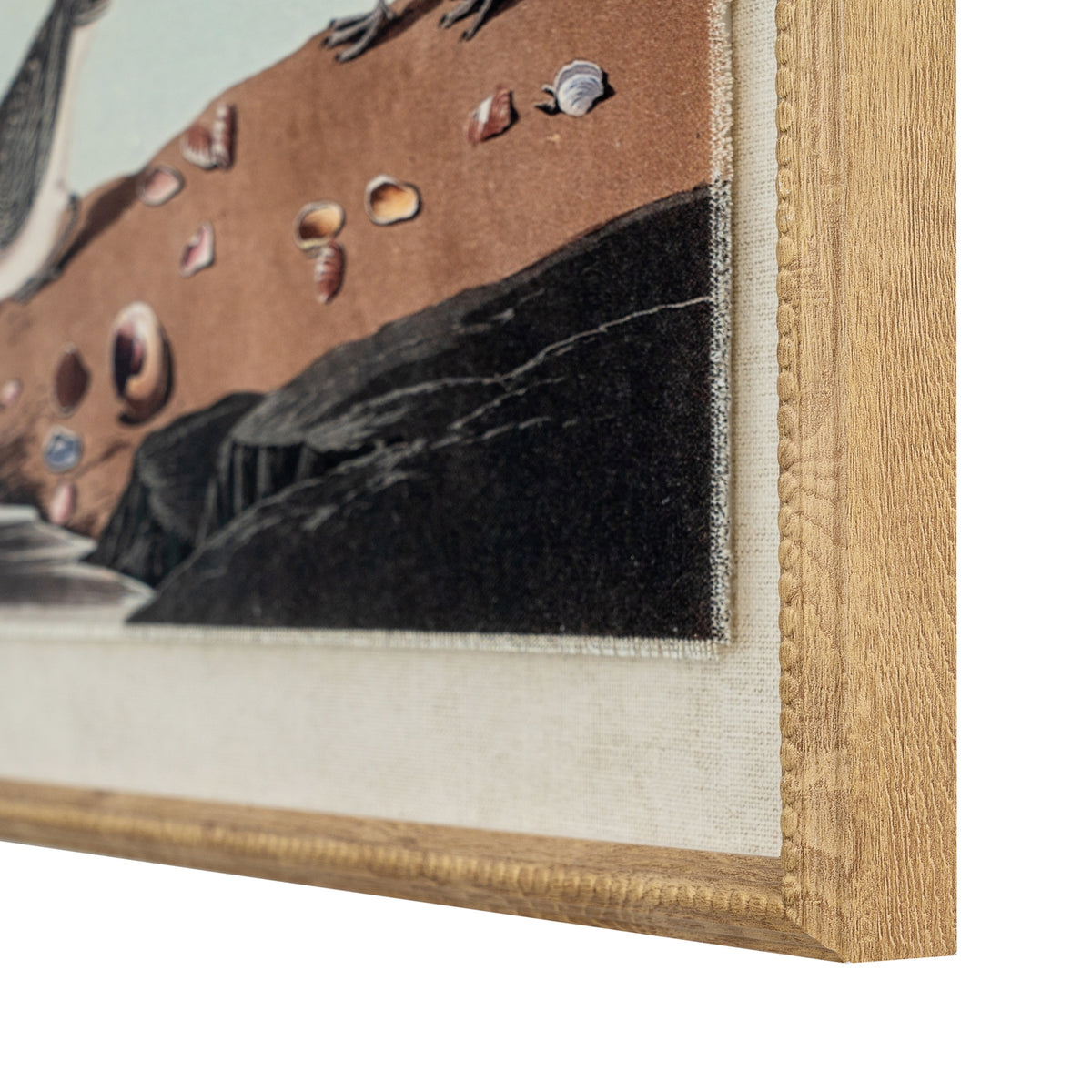 Stints on linen in beaded frame
