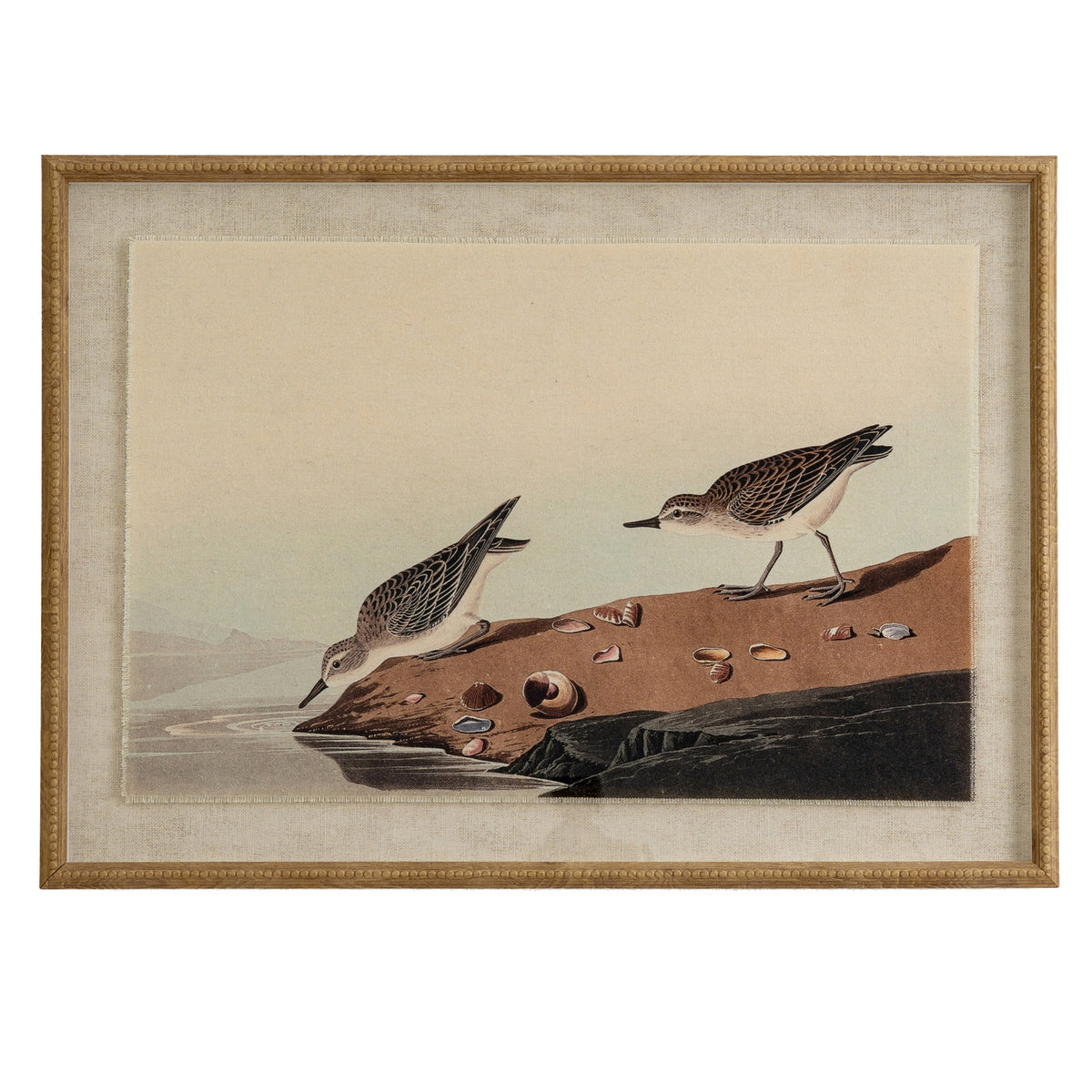 Stints on linen in beaded frame