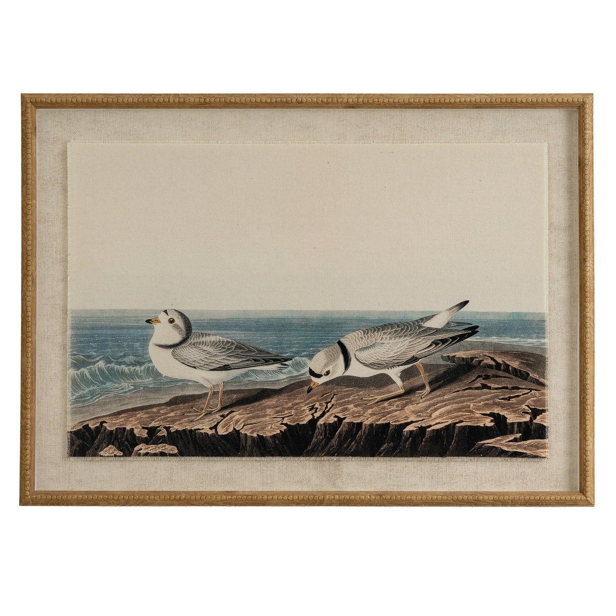 Plovers on linen in beaded frame