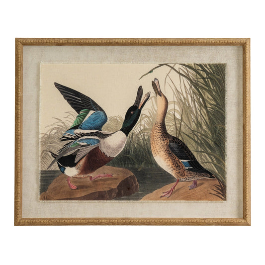 Mallards On Linen In Beaded Frame