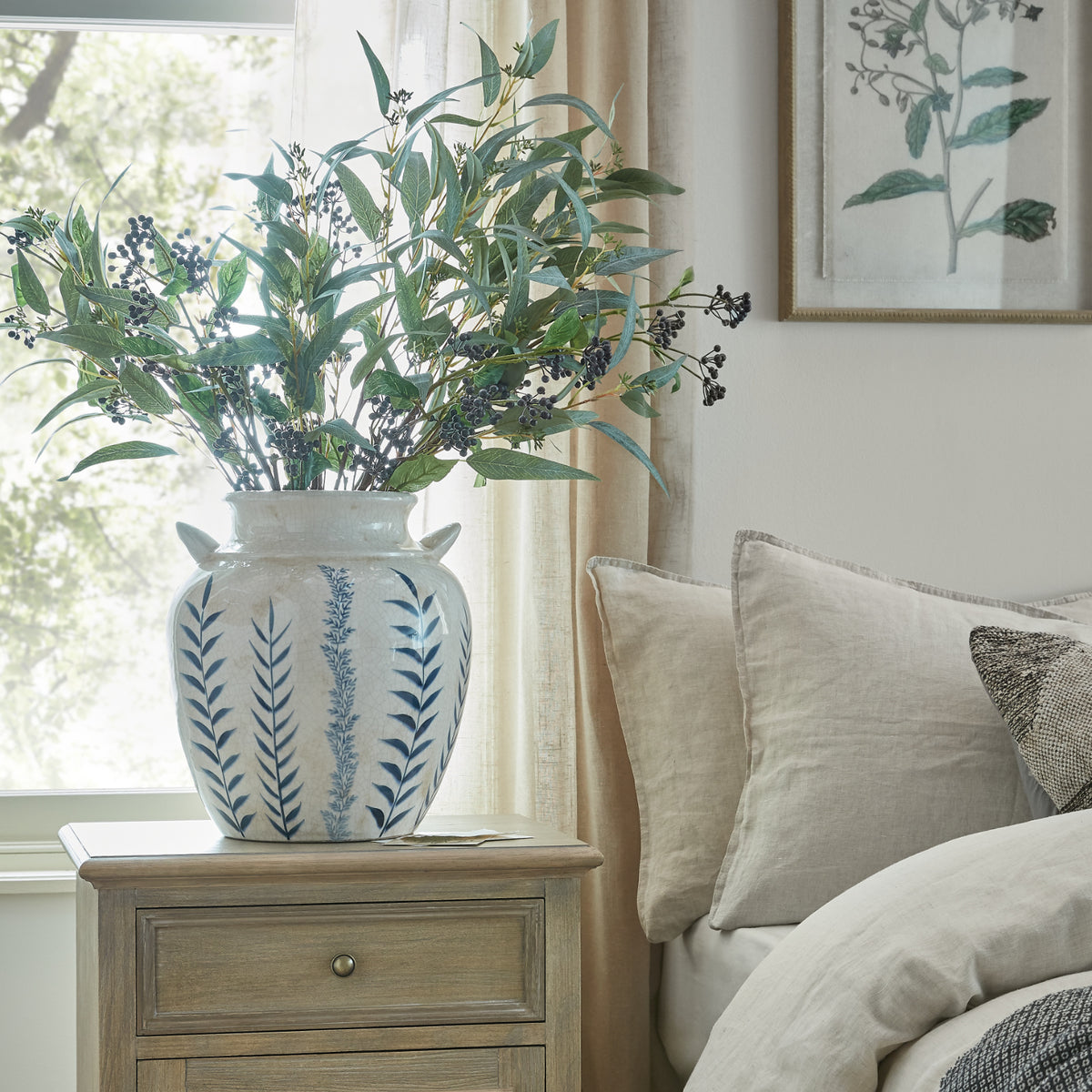 Large Blue Flora Amphora Vase