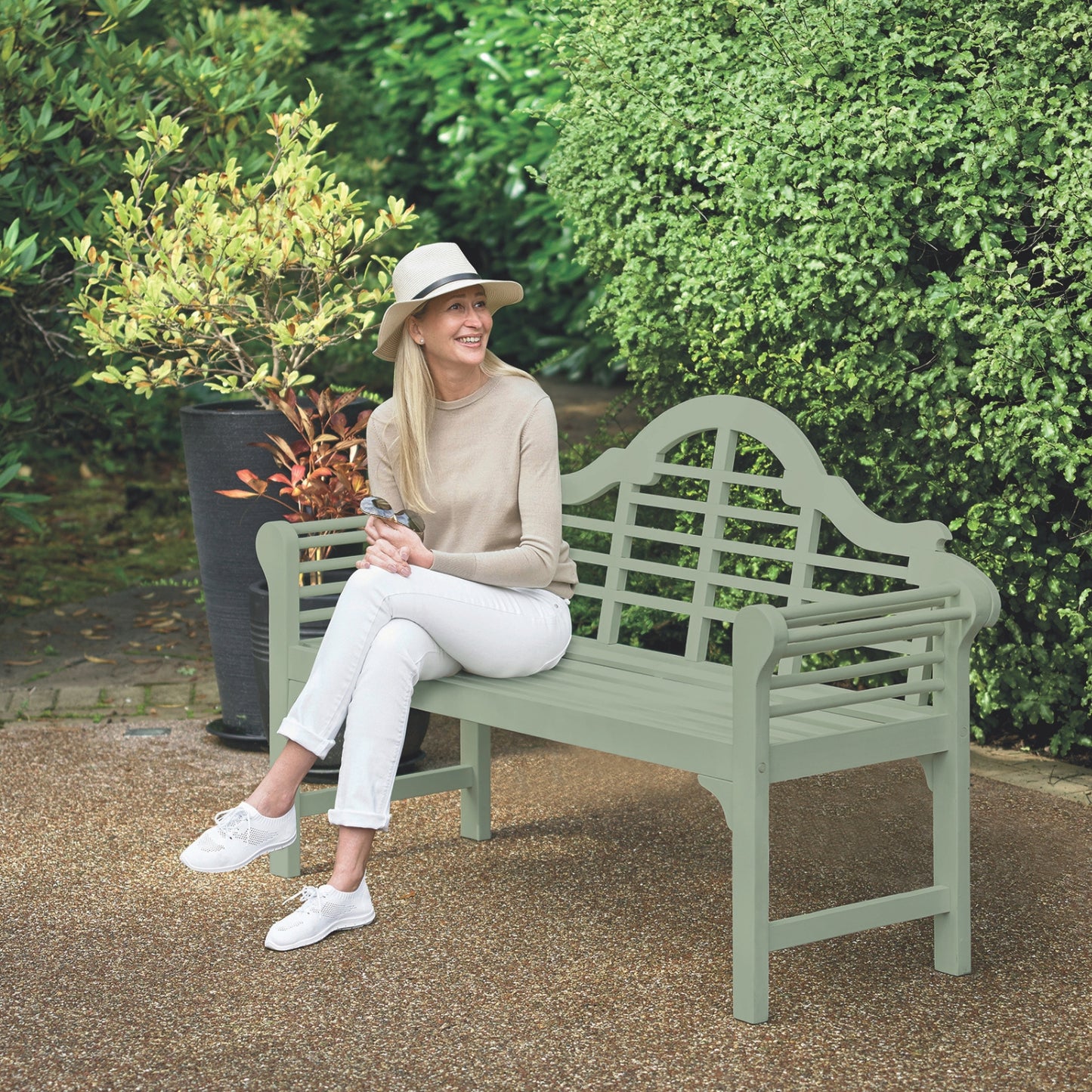 PU Coated Lutyens-style Garden Bench - Sage Green