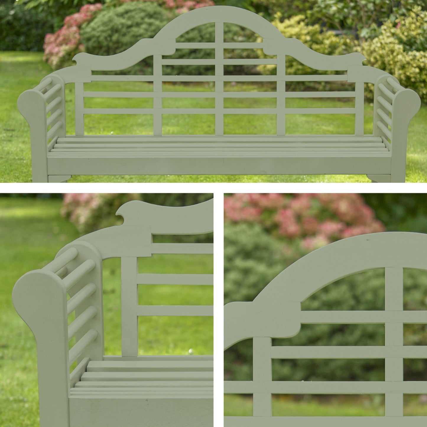 PU Coated Lutyens-style Garden Bench - Sage Green