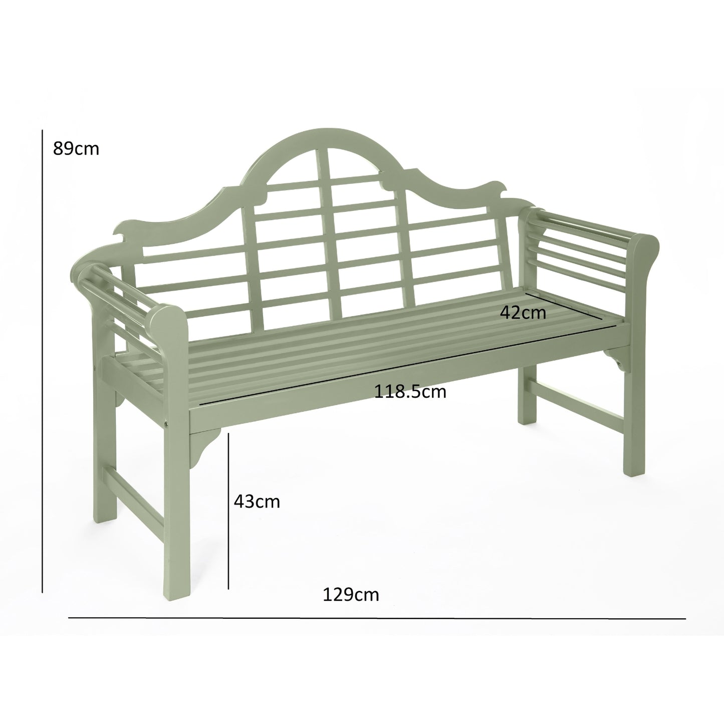 PU Coated Lutyens-style Garden Bench - Sage Green