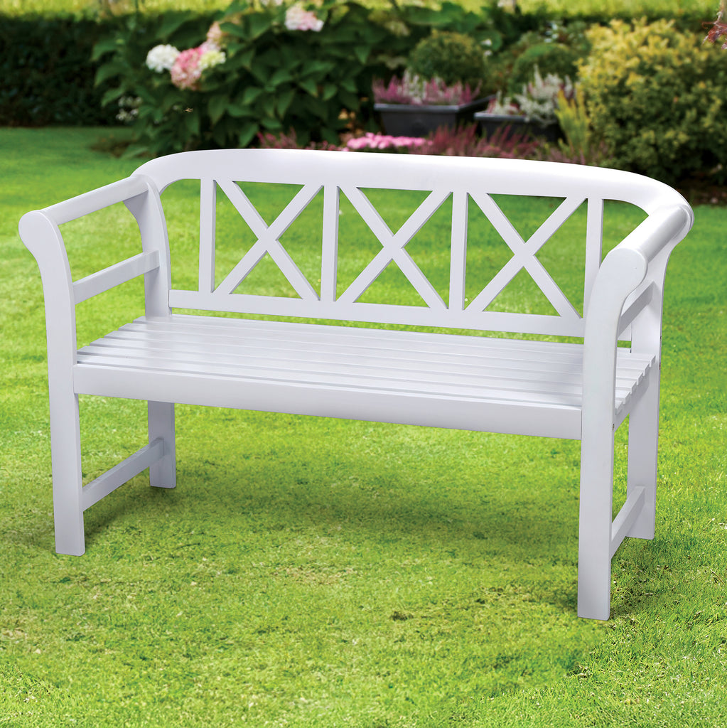 White garden bench