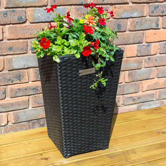 Square Black Rattan Planter - Pack of 2 - Garden Shop Online