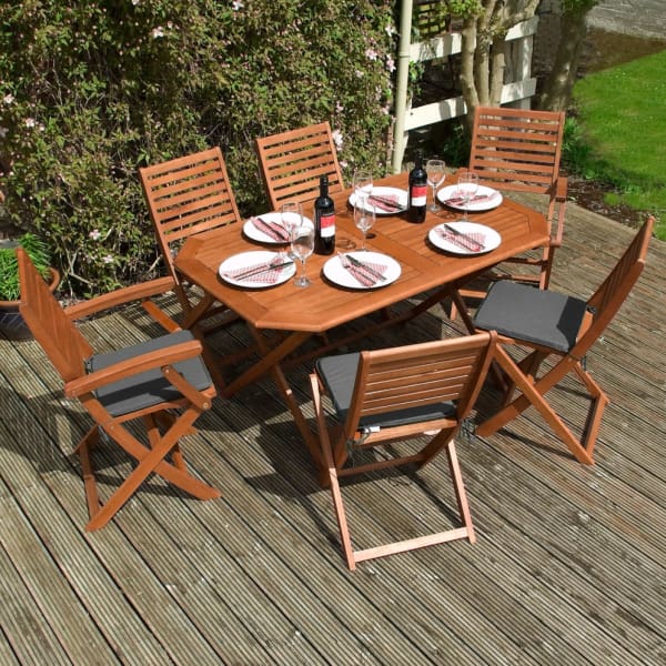 Rowlinson Plumley 6 Seat Dining Set - Grey - Rowlinson Plumley 6 Seat Dining Set - Grey - Garden Dining Set