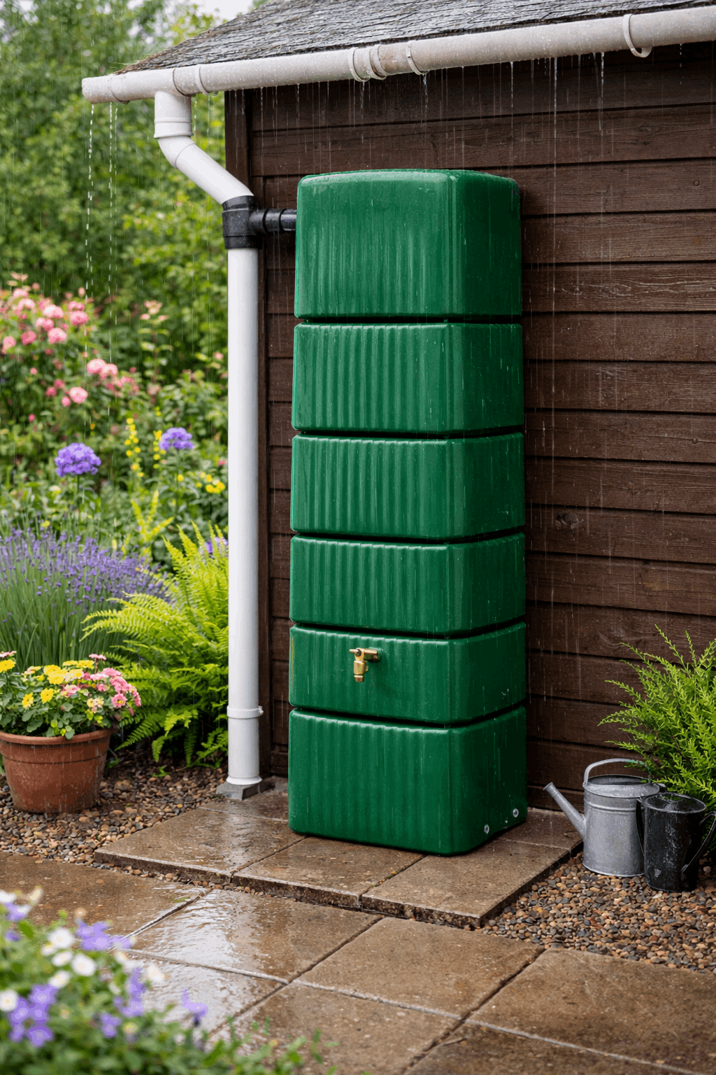 Tall & Slim 330L Water Butt - Green - Heritage Gardens UK Online Garden Centre