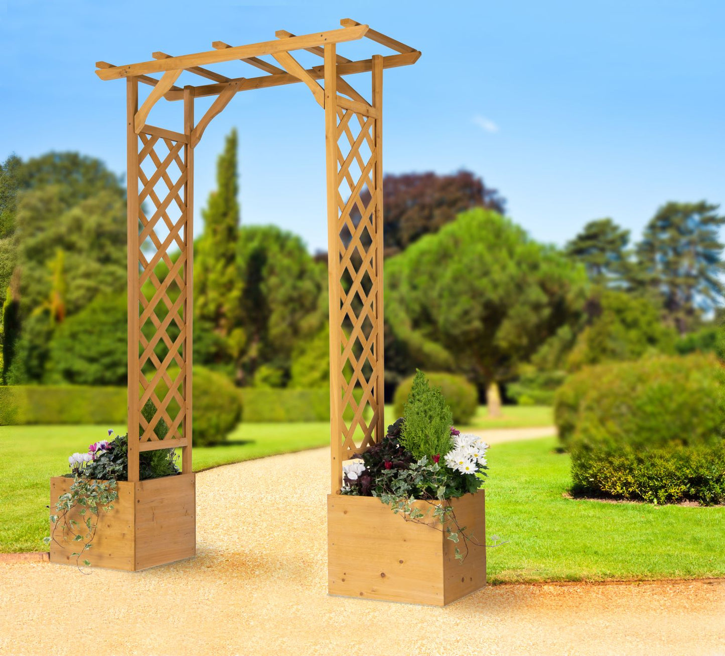 Square Top Wooden Arch & Planters