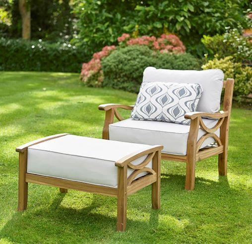 Greenhurst Sorrento Garden Armchair, Footstool & Cushions - Natural - Garden Shop Online