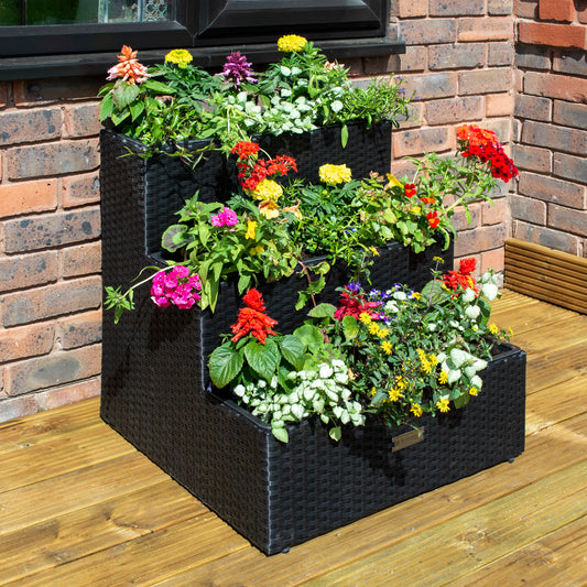 Black  Rattan Weave Tier Planter