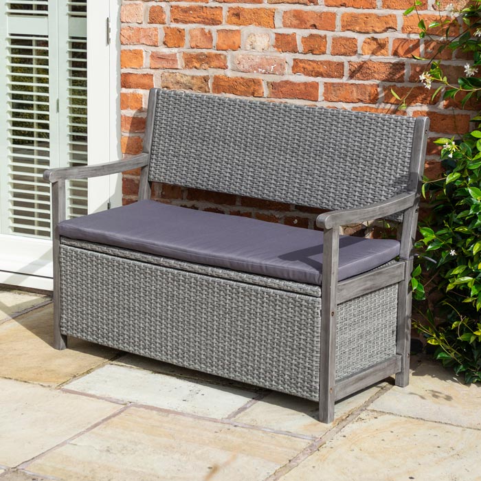 Rowlinson Alderley Rattan Storage Bench - Grey - Garden Shop Online