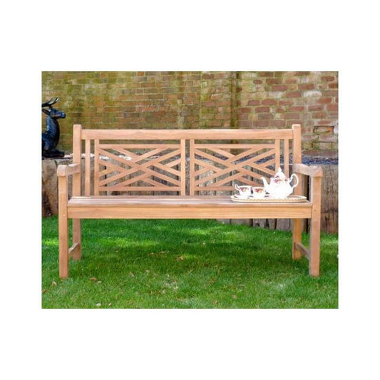 Oxford Cross Weave Back Teak Garden Bench 150Cm - Garden Benches
